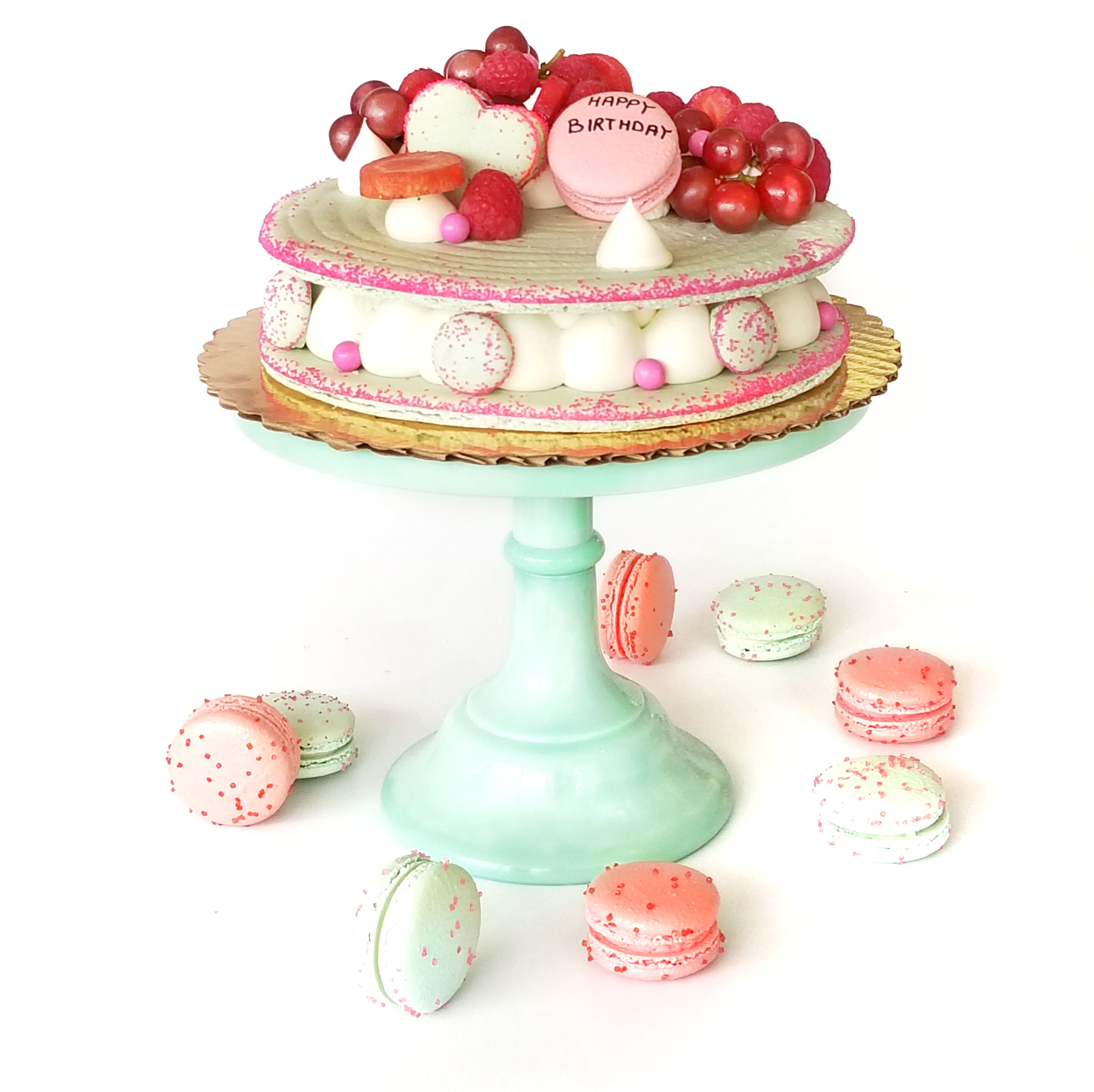 Medium vanilla berry shortcake classic Macaron cake – 8" (serves up to12)