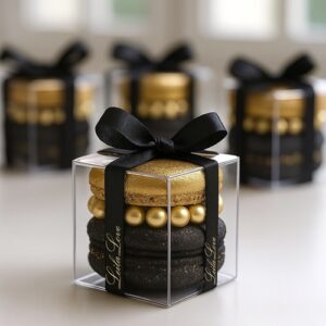 Luxurious gold pearl Macaron favors- 12 boxes