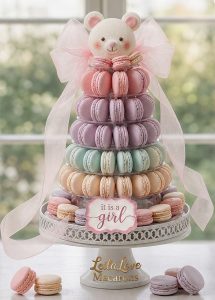Macaron Tower - Pastel baby shower -70 Macarons
