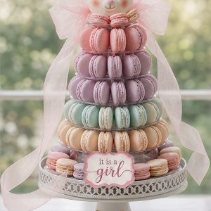 Macaron Tower - Pastel baby shower -70 Macarons